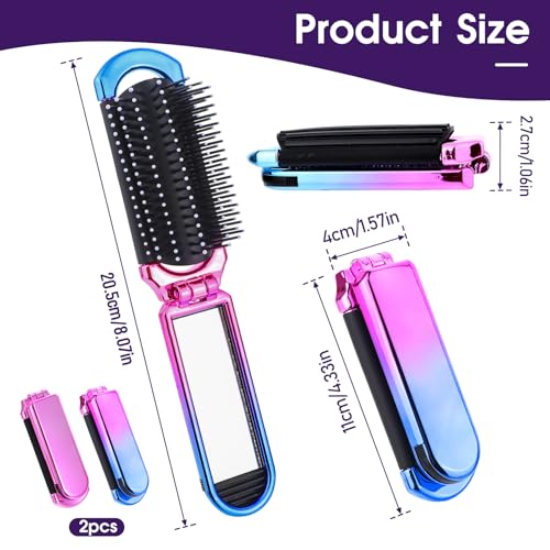2 Pack Pink & Gradient Foldable Hair Brush with Mirror, Compact Travel Size Massage Comb for Women and Men - Image 4
