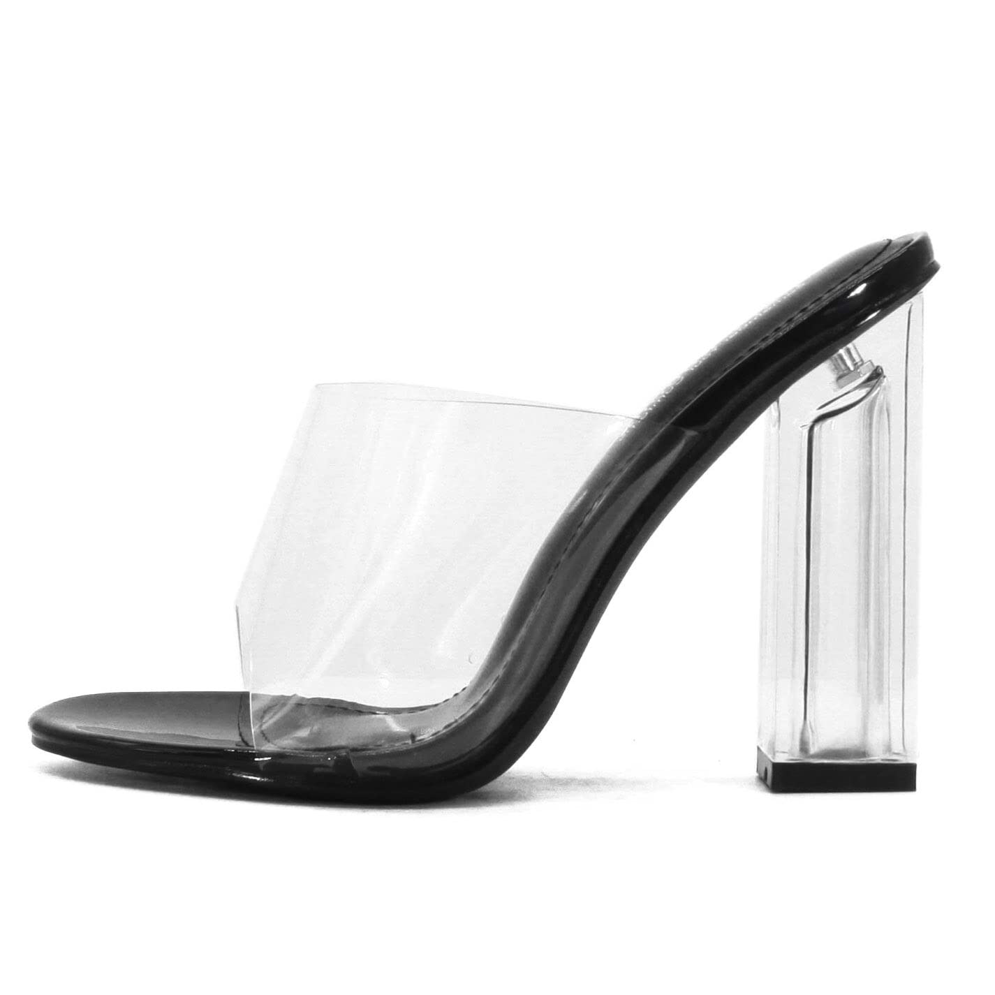 Cape Robbin Fusion Clear Chunky Block High Heels for Women, Transparent Booties for Women