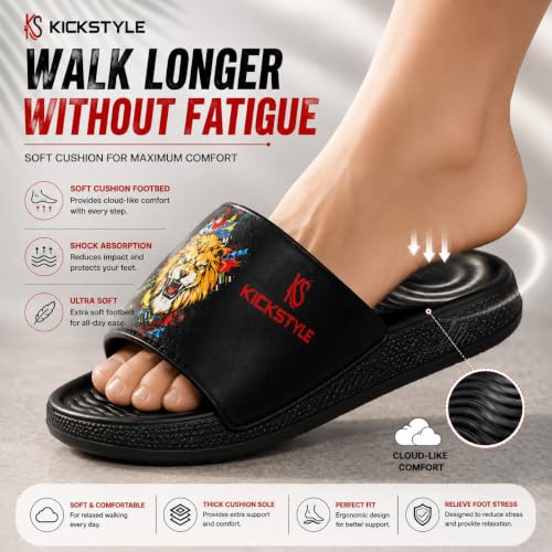 Image of Men's Slider with Lion Design | Comfort Footbed | Extra Soft Doctor Recommended Chappals | Stylish Designer Textured Sole | Lightweight Comfortable Slip-On Slippers KS 2006