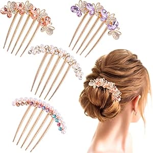 Pearl Rhinestones Hair Accessories – Crystals Butterfly Hair Fork Clips for Updo Buns, Decorative French Twist Hair Pins, Vintage Styling Combs for Women and Girls – Hair Styling Accessories