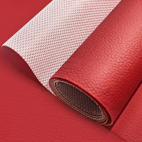 Marine Vinyl Fabric, 0.6MM Thick Soft Smooth Waterproof Synthetic Fabric Material Tube Packaging, Outdoor Boat Automotive, DIY and Crafting Pleather (Red, 12