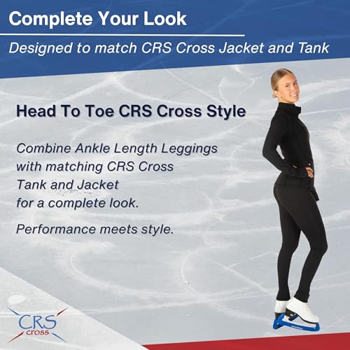 Image of CRS Cross Ice Skating Leggings. Black Over Skate Legging. High-Rise, Practice Pants for Figure Skater Girls and Women.