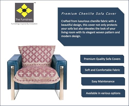 Image of Premium Chenille Woven Anti-Slip 1 Seater Sofa Cover | L-Shape Sofa Seat Protector for Living Room | Durable & Stylish Slipcover - Onion Pink-Floral