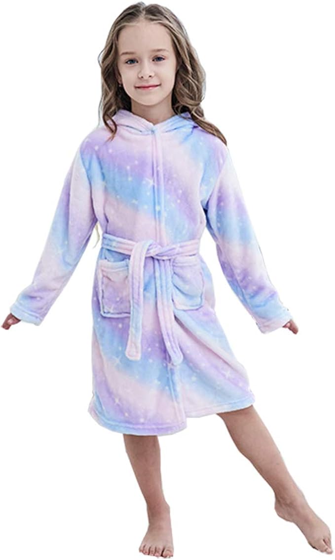 Kigurumi Kids Unicorn Hooded Robes Children Bathrobes Fox Girls Bath