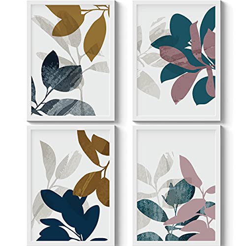 Image of GS DECOR Set of 4 Botanical Floral Design Wall Art 16 x 12 Inches | Aesthetic Pictures Wall Frames For Room Decor With Trendy Posters - White Frame | Ready To Hang