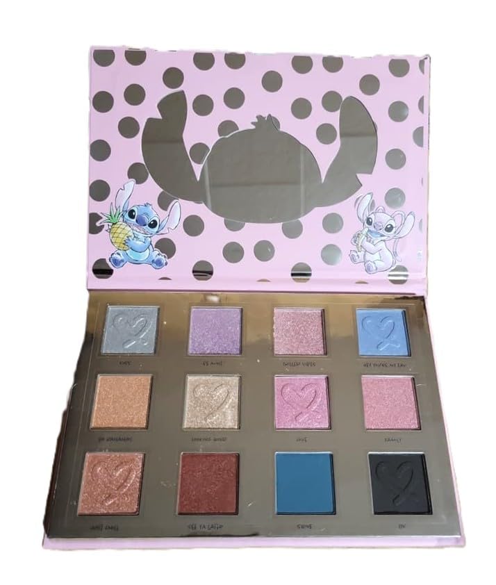 Taste Beauty Stitch 12 Color Eyeshadow Palette with Mirror, Pink Polka Dot Design