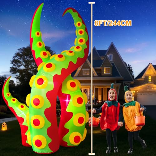 Danxilu 2,4m Halloween Deko Aufblasbar Oktopustentakel mit LED-Beleuchtung – Ansicht 2