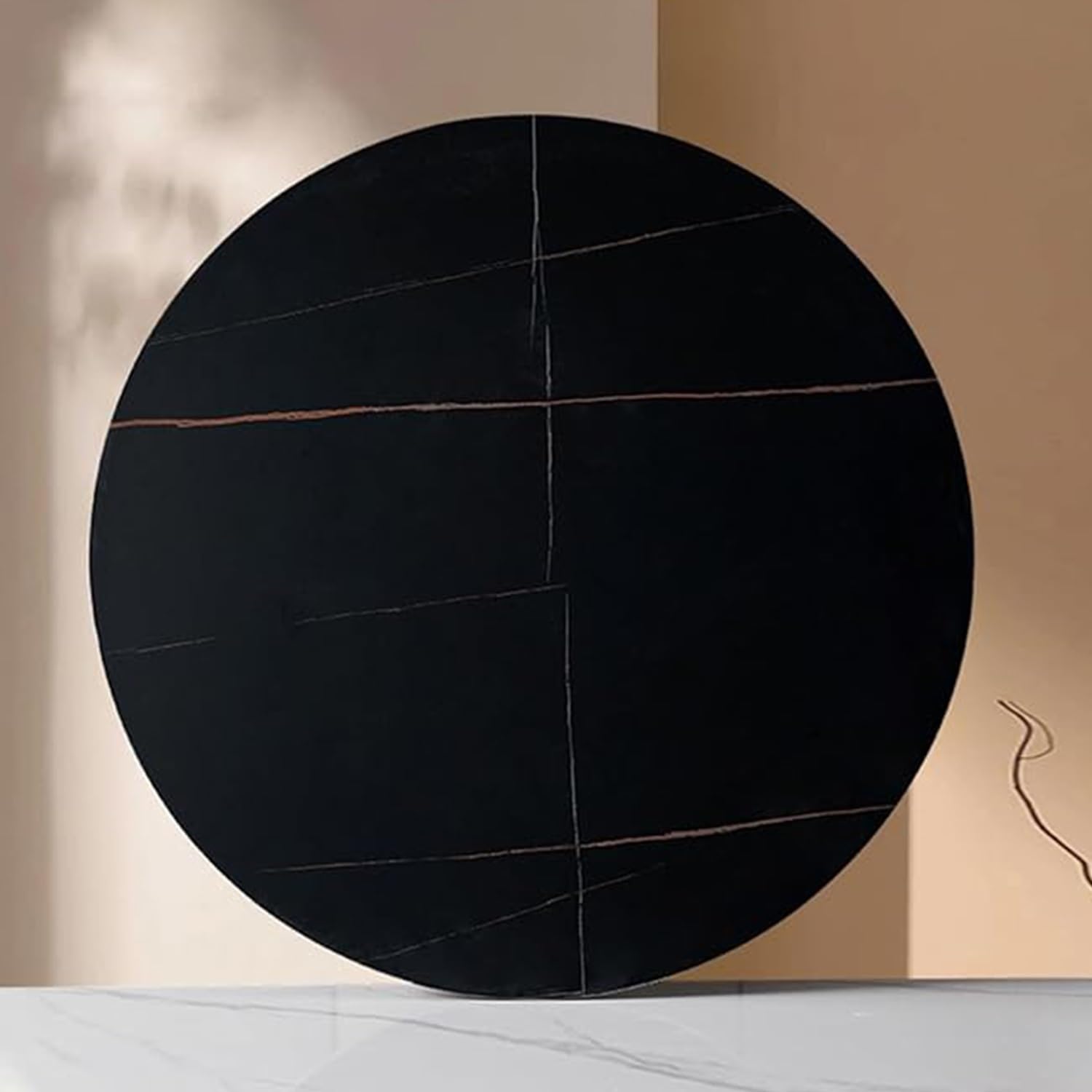 Plateau Tournant Lazy Susan, Grand Plateau Tournant Rond en Dalle de Roche, Plateau Rotatif de Bureau, Épaisseur 12mm, Facile à Partager les Aliments, Facile à Nettoyer(Black and gold,70cm/2