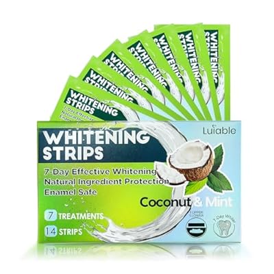 Teeth Whitening Strips for Tooth White: Professional Dentist Formulated Teeth Whitener Enamel-Safe Non-Slip 14 Strips 7 Treatments 14 Count Pack of 1, Coconut Mint