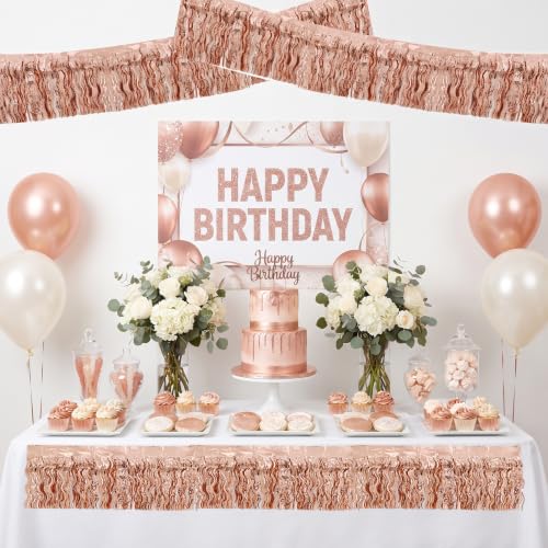Image of BEISHIDA 3 Pack Rose Gold Wavy Foil Fringe Garland 30ft Tinsel Wall Decor