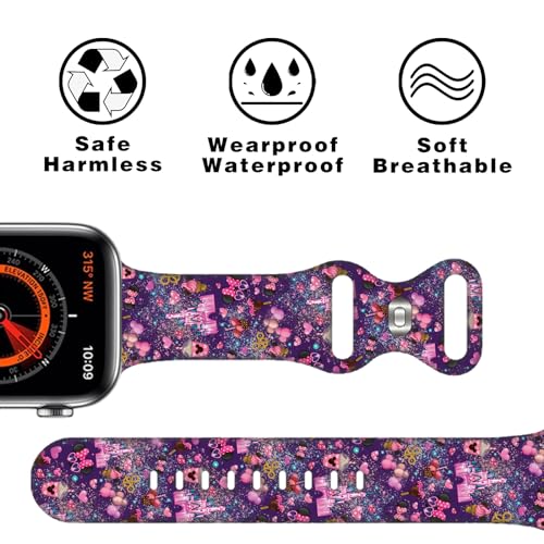 Cartoon Band Compatible with Apple Watch 38mm/40mm/41mm/42mm/44mm/45mm/46mm, Cute Bands Replacement for Apple Watch Series 10 9 8 7 6 5 4 3 SE2, Silicone iWatch Band for Women Men by Basic Colour - Used condition - Image 4