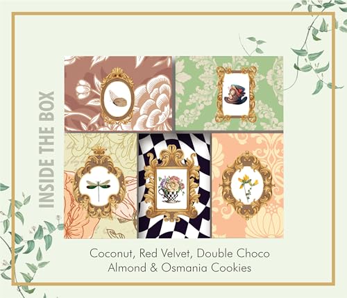 Image of Unwrap Happiness Assorted Cookies Gift Box |Gift for guru Purnima | Multiple Cookies (Coconut, Red Velvet, Choco Chip, Almond & Osmania) | Gift Box | Gift For Your Colleagues & Friends | Packaged Gift | Vegetarian | Gift For All Occasions | 350 Grams
