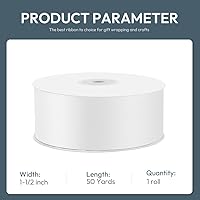 Vista 2 de KMER LIFE 1-1/2" Wide x 50 Yards White Single Faced Polyester Satin Ribbon - Perfect for Wedding Decor, Wreaths, Crafts, Gift Wrapping & Other