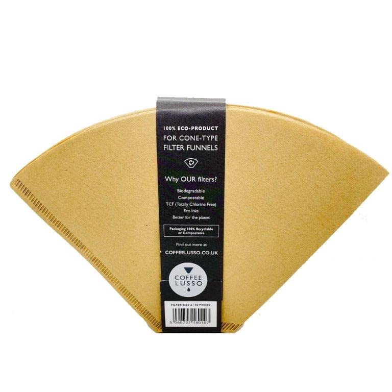 Size 6/No.6/1x6 Coffee Filter Papers by COFFEE LUSSO, Cone Shaped, Unbleached, Eco Friendly (50), Brown - Image 2