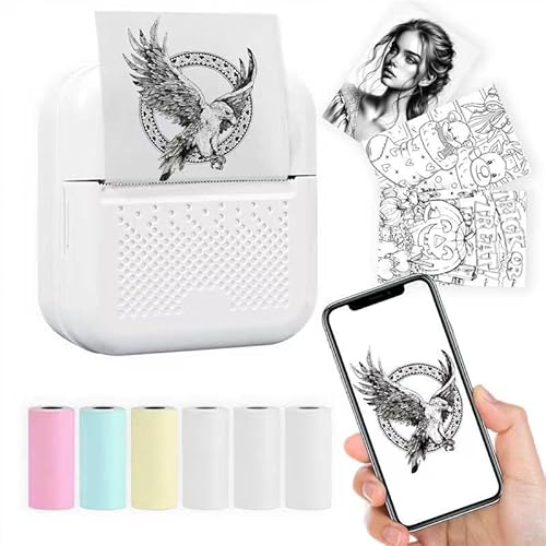 haobin Mini Printer for iphone, mini Thermal Printer Portable Photo Printer, Inkless Wireless Pocket Printer with 7 Rolls Printer Paper, White