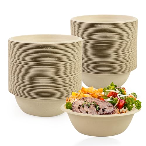LDFDRT Suppenschalen Einweg Pappteller 100 Stück Suppenteller Pappschalen Zuckerrohr Einweggeschirr Schalen Einmal Einwegsuppenschale Für Party Und Picknicks (natürlich, 500ML)