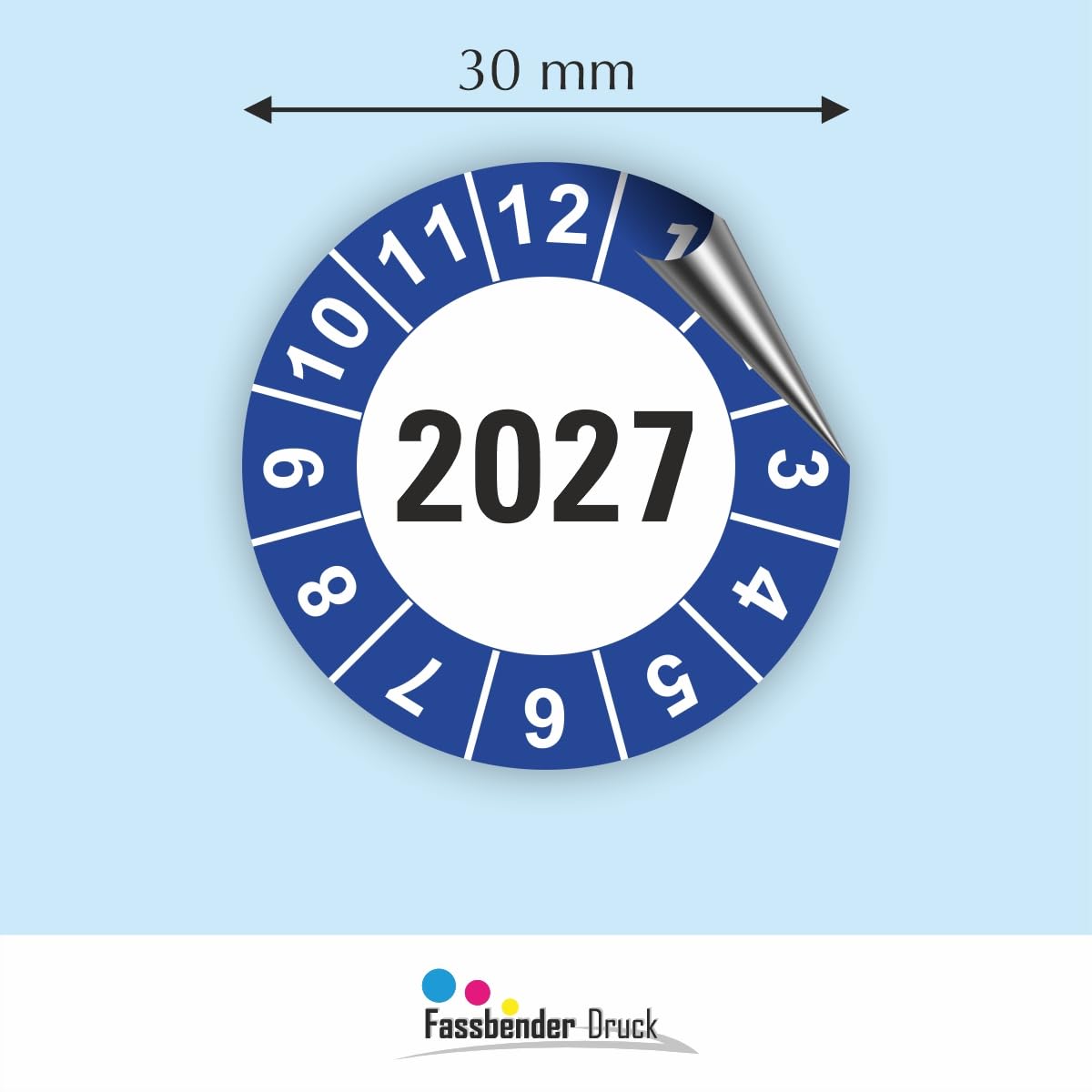 Hochwertige Prüfetiketten JAHRESPLAKETTE 2027 Ø 30mm - Selbstklebende PVC-Folie - Wartungsetiketten für Prüfung - Prüfplakette für Prüfungsnachweis (30 Stück)