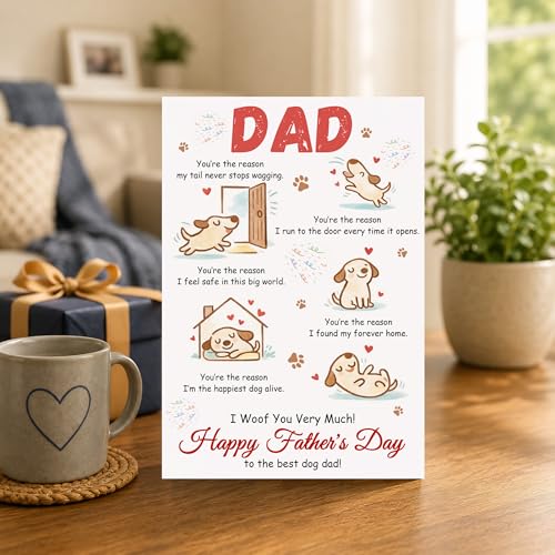 BlinkWishes Father's Day Card from Dog, Dog Dad Fathers Day Card with Seal and Envelope, Cute Puppy Dogs Greeting Cards For Dad Husband Boyfriend, Dogs Owner, Pet Lovers