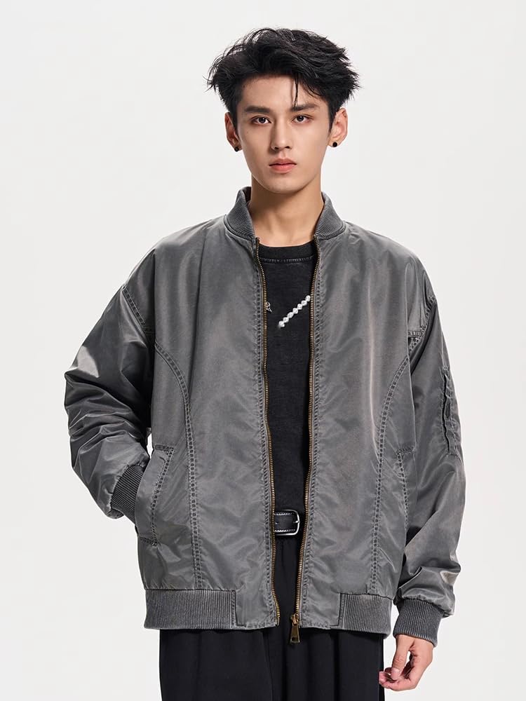 Baseball Coat men's spring and fall loose casual pilot jacket-Light Coffee-Small