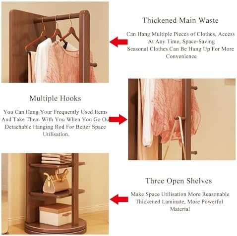 Full-Length Rotating Mirror with Wooden Frame & Coat Rack - Stylish Grey Floor Mirror for Living Room, Bedroom, Apartment Decor & Organization