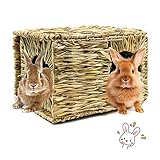 BWOGUE Extra Large Grass House for Rabbits,Hand Crafted Natural Grass Hideaway Foldable Bed Hut with Openings Playhouse for Bunny Guinea Pig Chinchilla Ferret for Play and Sleep
