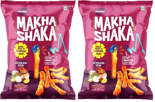 Image of Farmley Makha Shaka Achari Stix Farmley Pillow Pouch 33 g I Healthy Snacks | Namkeen Snacks I Puffed Snacks | Roasted in Olive Oil - 33 g (Pack of 2)