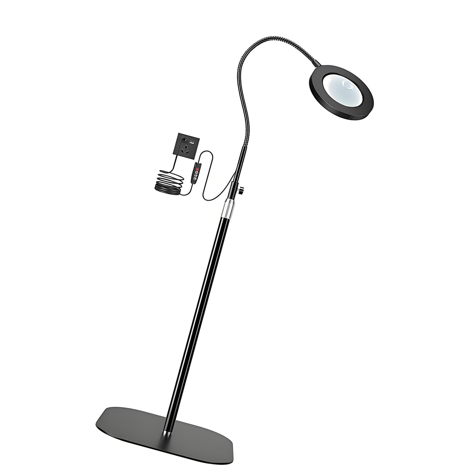 LED Magnifier Floor Lamp 10X 20X Lighted Lens with USB Powered Gooseneck for Reading, Sewing, Beauty Detail and Workstation Tasks Lamp Jewelry Viewer Electronics Repair