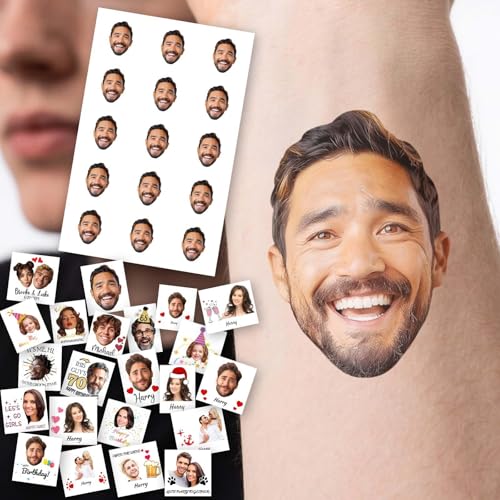Personalized Gifts for Wedding Bachelor Birthday Party, 15pcs Custom Temporary Tattoos with Photo and Name, Personalized Custom Fun Face Tattoo for Men Dad Boyfriend Groom Bride Fiance Husband Him Her