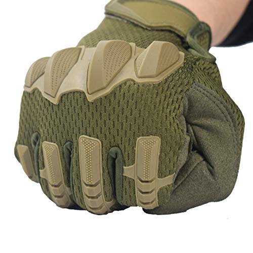 Tactical Gloves Military Army Police Combat Airsoft Shooting Paintball Hunting Full Finger Cut-Resistant Water-Resistant Shockproof (Green, XL)