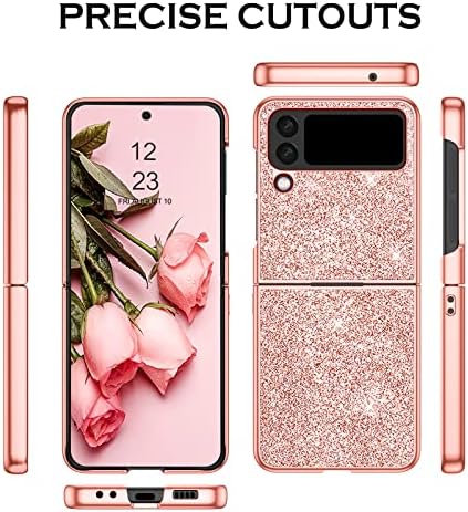 YINLAI Samsung Galaxy Z Flip 4 Case Glitter Shiny Sparkly Slim Shockproof Hybrid Covers Drop Protection Girly Women Phone Case for Samsung Galaxy Z Flip 4 5G,Rose Gold/Pink