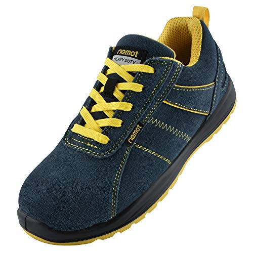 riemot Sommer Arbeitsschuhe Sicherheitsschuhe für Herren S3,StahlkappenSchuhe Sneakers,Schnittschutzschuhe Bequeme Atmungsaktiv Leicht, Safety Shoes Antistatische Blauer Nebel/Gelb 43 EU Cover