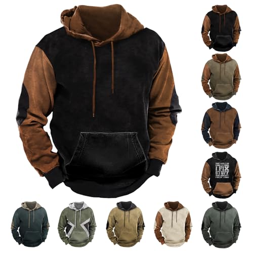 Mens Sweatshirts Hoodies,Casual Long Sleeve Hooded Sweater Vintage Color Block Fall Winter Sport Tops with Pockets2