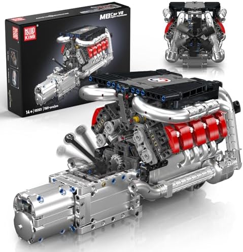 Mould King V8 Engine Building Kit for Adults, MOC Ideas Mini 4-Speed Transmission V8 Engine Model Toy for Display, STEM Building Project for Teens 14+(1169 PCS)