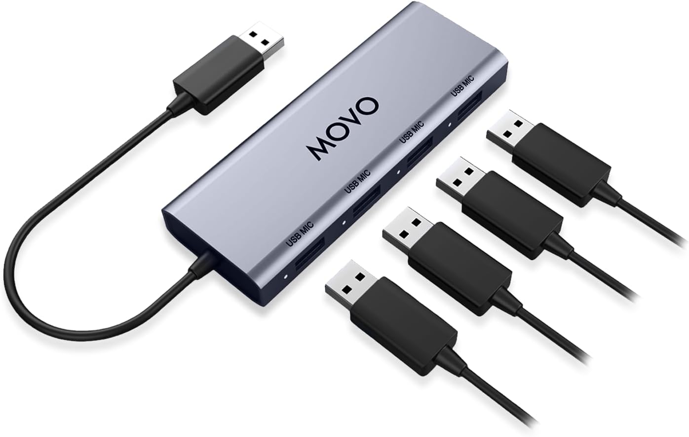Movo UMX-1 USB Microphone Hub – 4-Port Powered USB Interface for Podcasting & Streaming Mics – Low-Noise, High-Speed