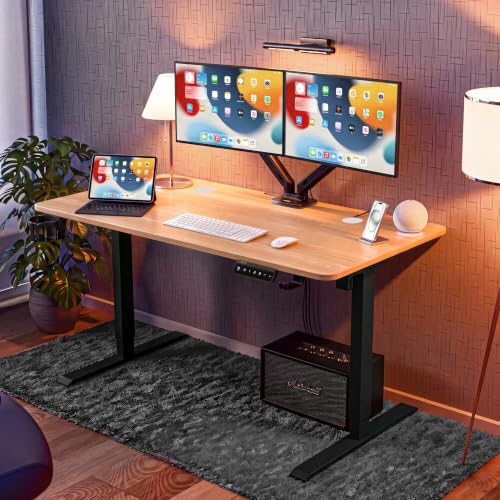 Image of Dr Luxur Stallion Electric Standing Desk | XL Large Height Adjustable Desk | 110KG Load | 3 Memory Presets | Zero Wobble | Child Lock | Low Noise Motor | 5 Year Warranty (Satin Maple, 1400 * 600 mm)