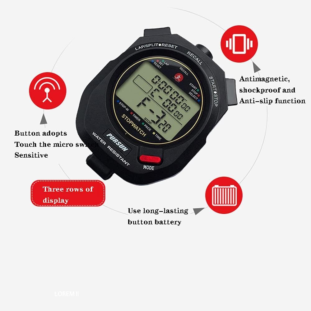 MDybf Cronometro Digitale da 100 Giri, Memoria a 100 Tempi parziali, modalità Ritmo con Schermo Extra Large a 3 Righe Resistente all'Acqua Include Batteria