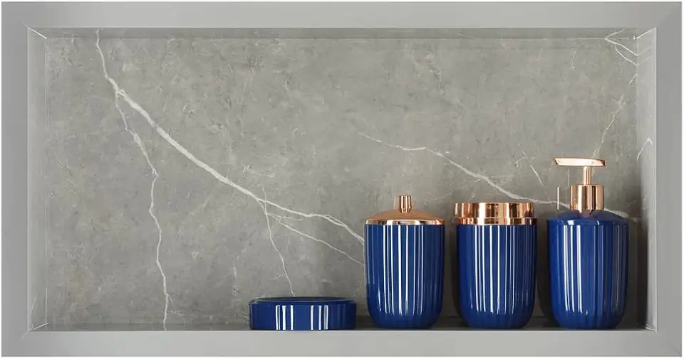 Nicho Em Porcelanato P/Banheiro Cinza Marmorizado 61x31x11 Cm