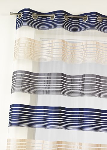 Home Maison HM6989303 Voilage à Fines Rayures Horizontales Organza Polyester Marine 140 x 240 cm