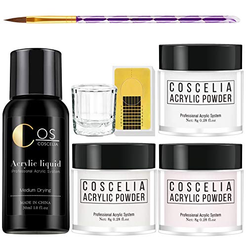 Acrylic Powder and Liquid Kit White/Clear/Pink Acrylic Powder and Liquid Set for Acrylic Nail Extension Acrylic Nail Brush Acrylic Nail Kit for Beginners