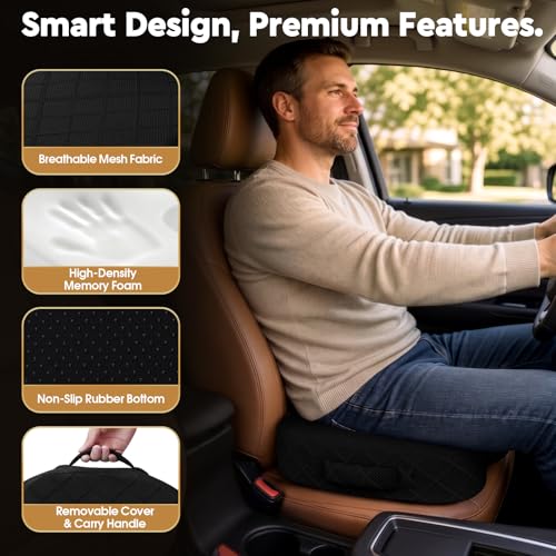 Image of TushGuard Office / Car Seat Cushion, Non-Slip Sciatica & Back Coccyx Tailbone Pain Relief Chair Pad, Memory Foam Butt Pillow for Computer Desk, Wheelchair, Driving (Black)