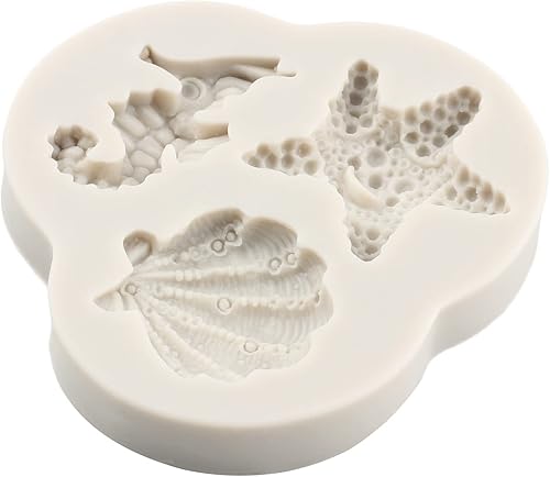 Miniatura 7 de Molde para pastel de fondant con temática marina, sirena, concha, concha, coral, algas marinas, tortugas marinas, delfín, molde de silicona para