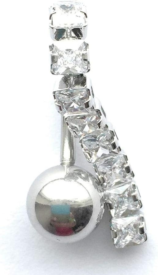 8 Squares CZ Line Drop VCH Barbell w Heavy Ball for Extra Pressure.