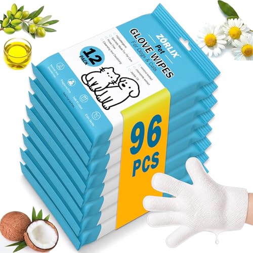 ZORLIX 96Pcs Bulk Hypoallergenic Pet Glove Wipes for Dogs & Cats