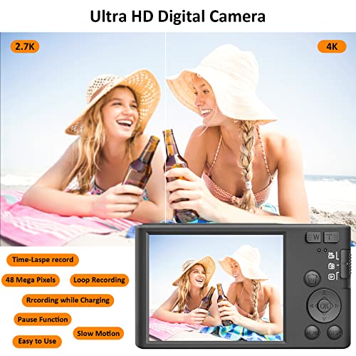 Toiauaha 4K Digital Camera, 48Mp Point And Shoot Camera For Kids, Teens, Beginners, 16X Digital Zoom, Auto Focus Vlogging Camera, 2.8 Inch Screen, 2 Batteries, 32Gb Sd Card (Black) #TOP1