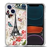 Beaucov Case for iPhone 14, Paris Tower Butterfly Drop Protection Shockproof Case TPU Full Body Protective Scratch-Resistant Cover for iPhone 14