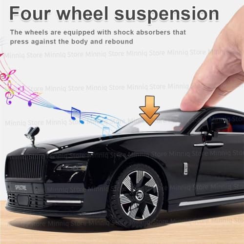 Image of 1:24 Rolls-Royce Spectre Diecast Metal Pull Back Car with 6 Openable Doors with Sound and Light Toy Decoration car Best Gift Toys for Kids (1.24 Rolls Royce Spectre - Black)