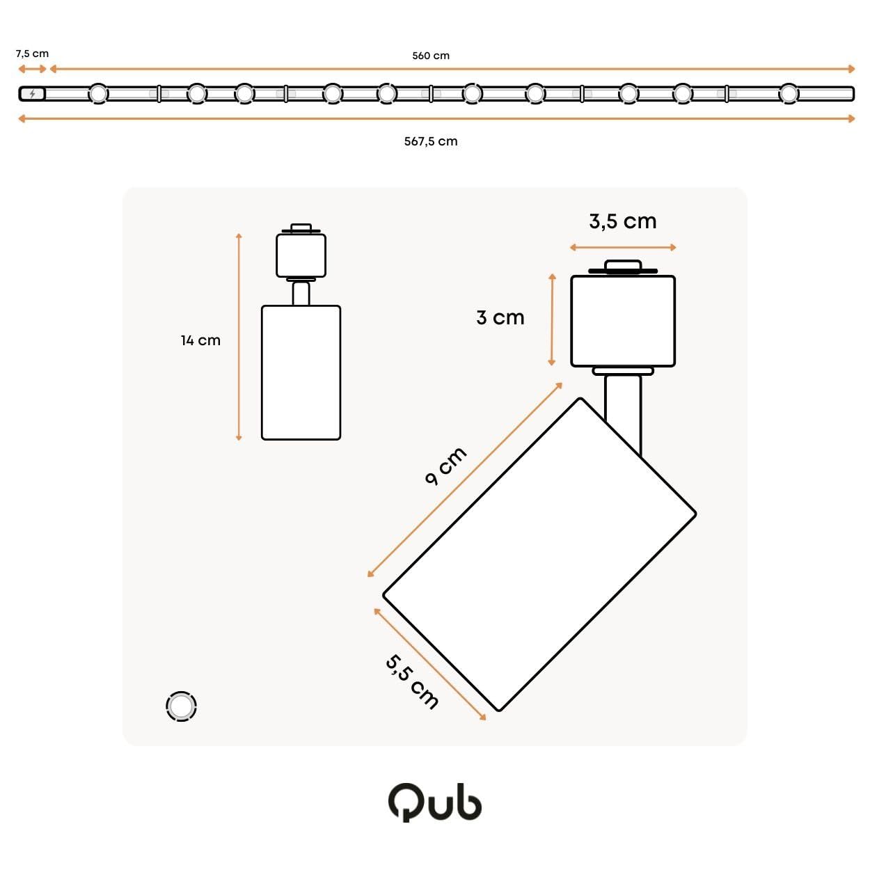 Qub Focus III 1-Phasen Led Schienensystem - 600cm - 10x GU10 Spots Schienensystem lampen - 6x 1m Lichtschienensystem - I-Form - Deckenstrahler Weiß - Erweiterbar & flexibel - LED-kompatibel