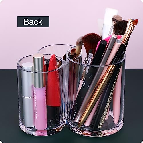 Image of MOSIKER Makeup Brush Holder,Acrylic Clear Round Remote Control Pen Pencil Hair Nail Brush Comb Organizer with 3 Slots