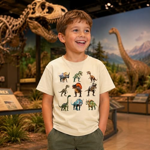 Image of Dinosaur Shirt for Kids Boys Girls Funny Toddler Dino Short Sleeve Graphic Cotton Tee Top 2-7T
