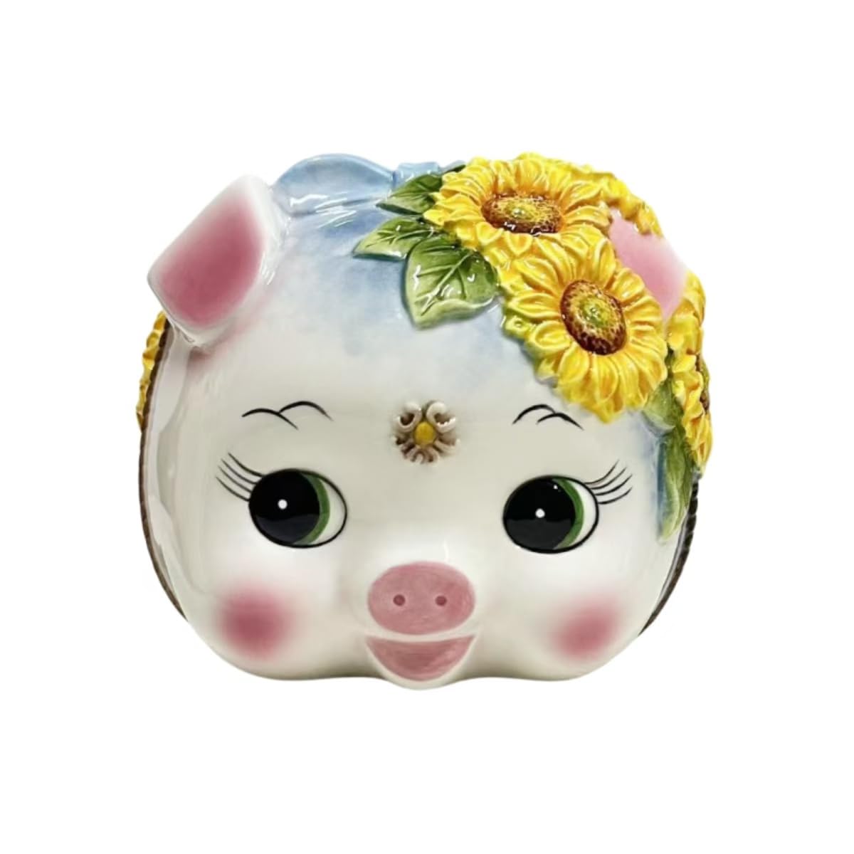 FORLONG Ceramic Piggy Bank for Girl，Coin Bank，Money Box,Hand-Painted Flower Pig Design (Yellow Sunflower, Small)